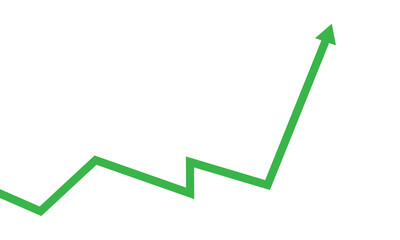 Green upward trending line graph isolated on transparent background