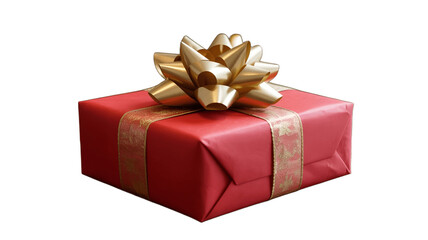 A wrapped present, adorned with a golden bow.