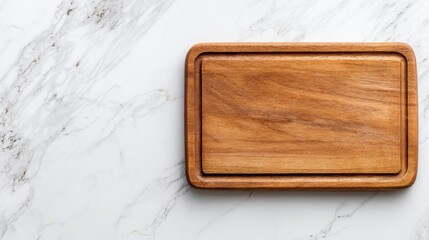 Fototapeta premium Clean Wooden Cutting Board on White Marble Background
