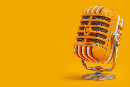 A professional microphone themed for Halloween, Vintage Orange Microphone with Chrome Accents on Solid Background