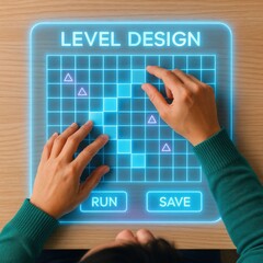 Interactive level design game development virtual workspace digital content gaming environment top-down view creative concepts