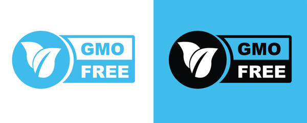 Two circular GMO free leaf icons showcase different color schemes for versatile usage