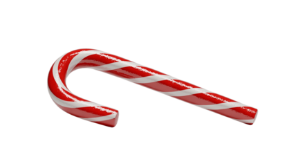 A close-up shot of a delicious candy cane with red and white stripes.