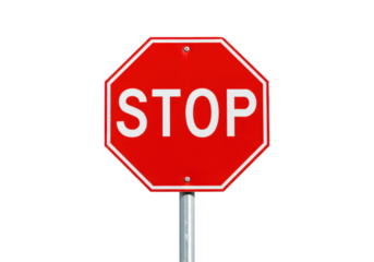 Red stop sign isolated on transparent background, octagon traffic sign for road safety and transportation regulations