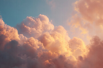 Pink and orange sunset clouds against blue sky.