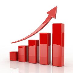 Red bar graph with arrow showing growth success business financial report
