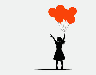 Girl with balloons Silhouette vector image isolated on white background.