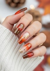 Autumnal nail art designs featuring warm colors and festive fall accents