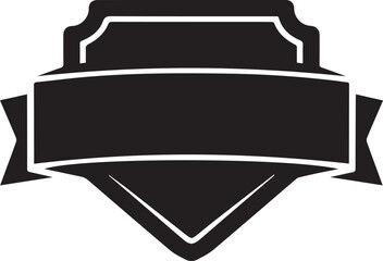 Bold black and white insignia shield with ribbon banner design template.