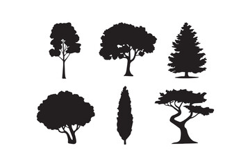 collection of stylized tree silhouettes flat nature vector for design