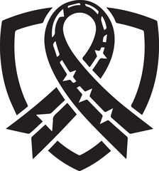 Monochrome road ribbon shield emblem for transportation or travel logo.