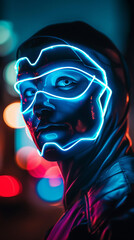 Crazy rave DJ with futuristic headphones