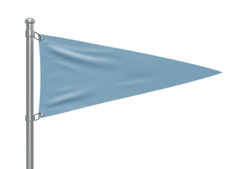 Light blue triangular flag on a pole isolated PNG, pennant banner on transparent background for sports and nautical themes