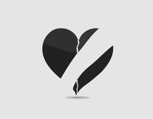Black and white Broken heart with a bandage wrapped around Image vector isolated on white background.