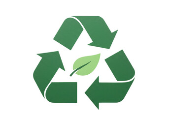 Fototapeta premium Green recycling symbol with leaf isolated PNG, eco-friendly concept for environmental awareness and sustainable practices