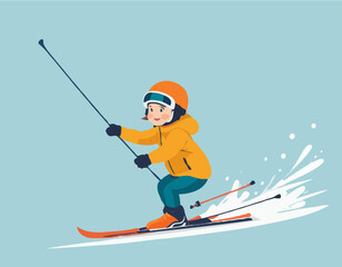 Child Skiing Down image vector. Child Skiing Down Illustrations isolated on white background.