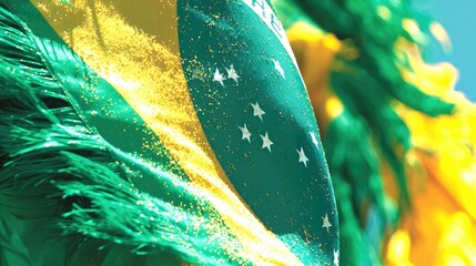 Brazilian Flag Waves Proudly Under the Sun in the Tropics, Celebrating National Pride and Culture