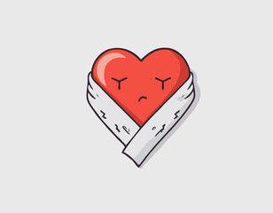 Broken heart with a bandage wrapped around Image vector isolated on white background.