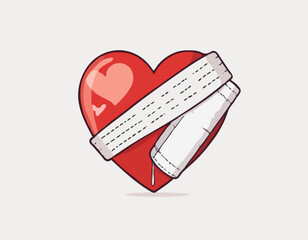 Broken heart with a bandage wrapped around Image vector isolated on white background.