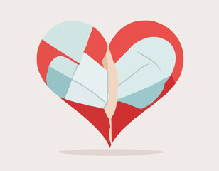 Broken heart with a bandage wrapped around Image vector isolated on white background.