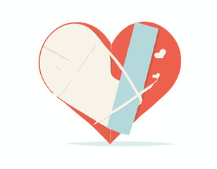Broken heart with a bandage wrapped around Image vector isolated on white background.