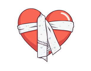 Broken heart with a bandage wrapped around Image vector isolated on white background.