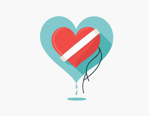 Broken heart with a bandage wrapped around Image vector isolated on white background.