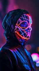 Crazy rave DJ with futuristic headphones