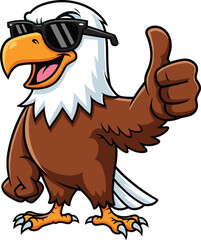 Cartoon bald eagle mascot, American symbol, patriotic bird, flat CAD drawing, vector illustration, sunglasses character, freedom, USA pride design