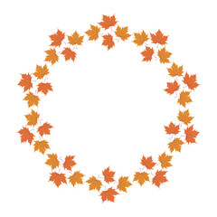Autumn maple leaves wreath. Decorative circle frame. Fall plants round border. Hand drawn flat design vector illustration.