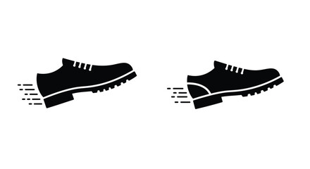 Two black leather shoes depicted in motion with speed lines