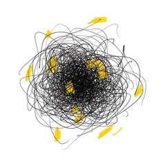 Abstract tangled lines with yellow accents on white