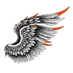 Naklejka premium Stylized isolated bird wing illustration with orange feather tips