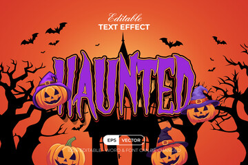 Fototapeta na wymiar Purple Haunted Text Effect With Halloween Illustration Background. Editable Text Effect.