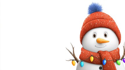 Whimsical Snowman With Red Hat and Scarf Enjoying Winter Festivities