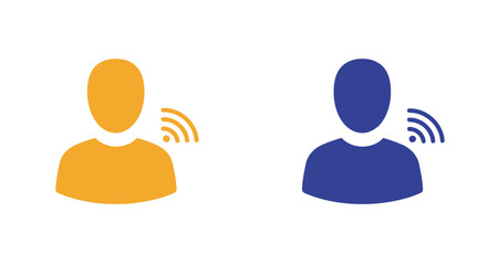 Two stylized figures communicating with each other through radio waves