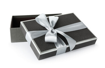 Open gift box with beautiful lid isolated on white