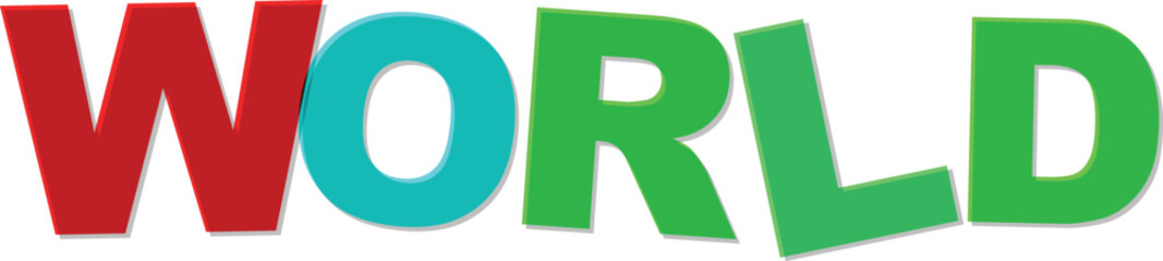 Red turquoise green D letters spelling W O R L D Text Design world word