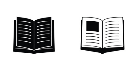 Two open books in black and white side by side illustration
