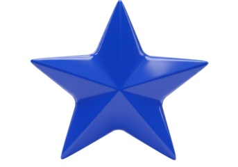 Shiny blue star isolated on transparent background, 3D rendering graphic element for patriotic themes and holiday decorations