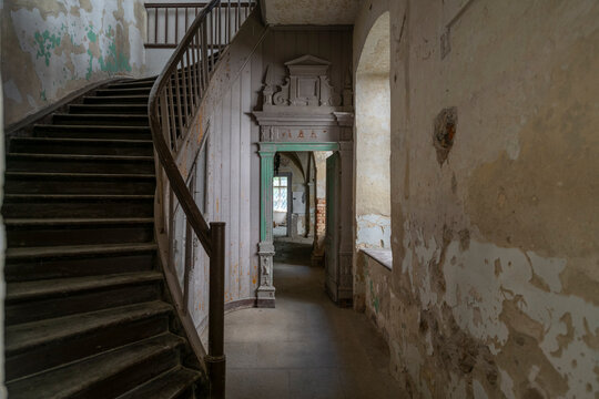Abandoned Mansion Luxury Palace Castle Interior with Vintage Architecture and Decay