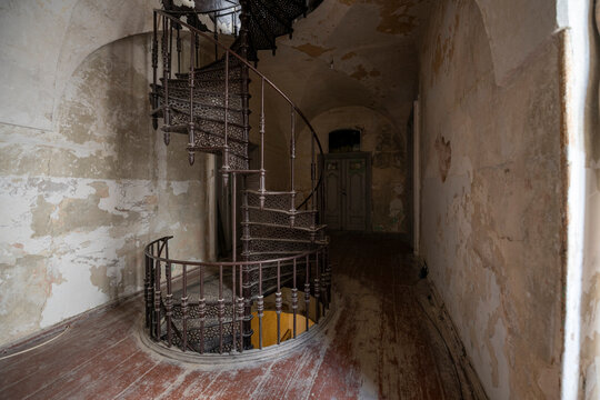 Abandoned Mansion Luxury Palace Castle Interior with Vintage Architecture and Decay