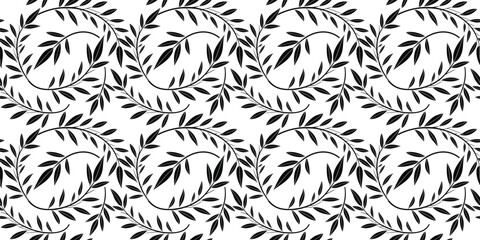 Black Leafy Branch Pattern Repeating in a Swirl Design © NisatFarjana