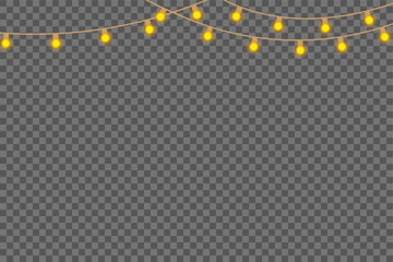 Festive Yellow String Lights Garland on Transparent Background