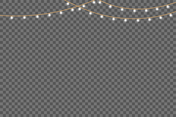 Warm White String Lights Garland Decoration Isolated on Transparent Background