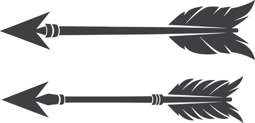 Obraz premium Tribal arrow vector illustration, vintage arrows with feathers, boho style decoration, rustic hunting symbol, silhouette graphic elements, vector illustration.