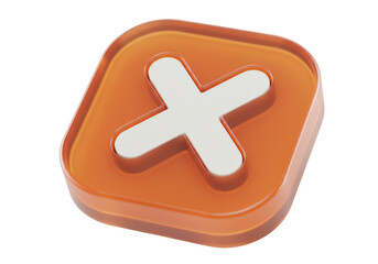 Obraz premium Orange square icon with white cross isolated PNG, cancel or delete button for user interface design and web development