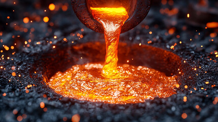 Molten copper pouring into a casting mold at a foundry Generative AI