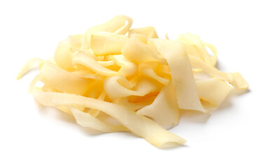 Tasty dried shredded squid isolated on white