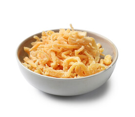 Dried squid shavings in bowl isolated on white